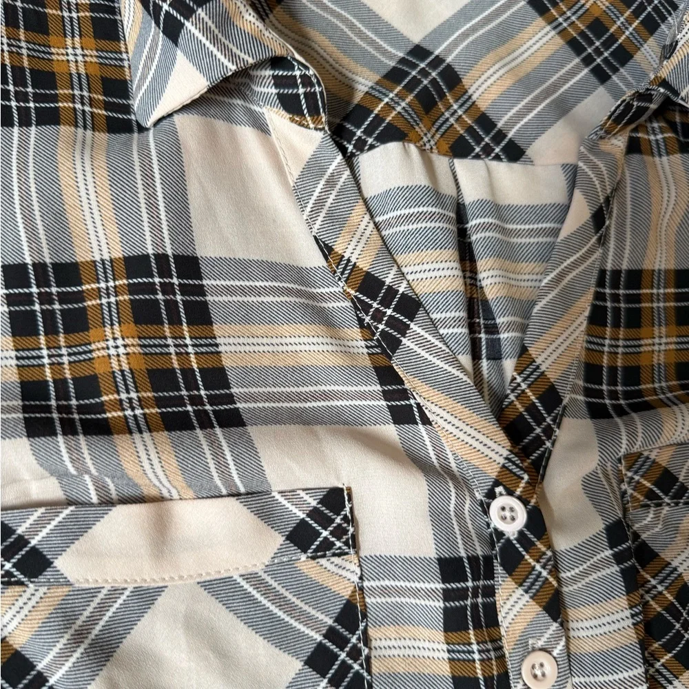 Torrid Size 1 X Madison Georgette Plaid Brown Button-Up Sleeveless Shirt - Picture 6 of 7